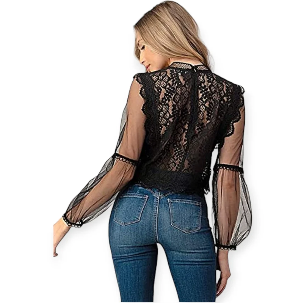 Minuet Petite Black Lace Blouse - Picture 2 of 3